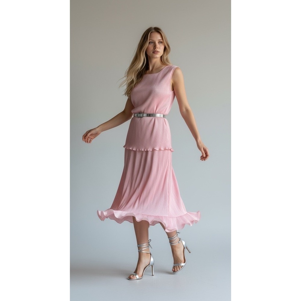 Donna Vinci Skirt Set VTG Dressy Micro Pleated Pink‎ Dressy Cocktail 12 Large